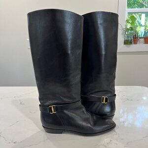 Vintage Etienne Aigner Women's Riding Boot Sz 7N Black Leather Equestrian Preppy